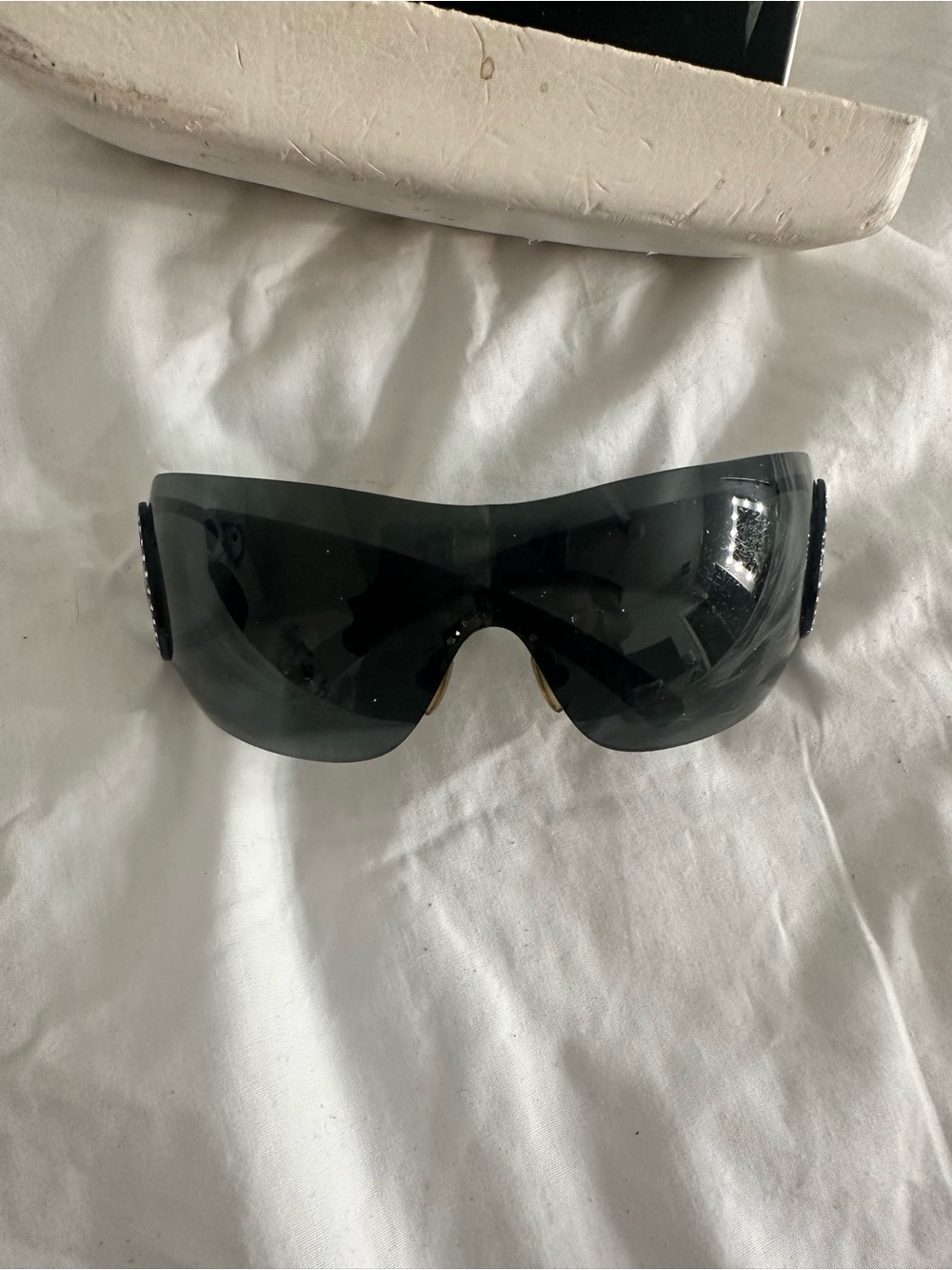Versace Black Shield Sunglasses with Dark Lenses